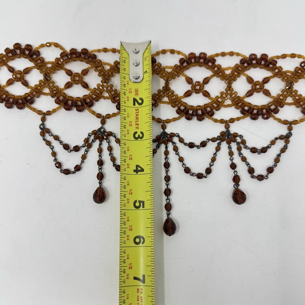 Vintage Victorian Style Gothic Amber Glass Beaded Festoon Collar Choker Necklace - Picture 13 of 15